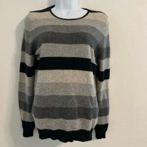 Vertical Design Cashmere Pullover Sweater LARGE 2-Ply Cashmere Black/gray stripe